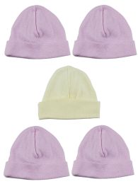 Bambini Girls Baby Cap (Pack of 5) (Color: Pink/Yellow, size: One Size)