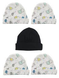 Bambini Beanie Baby Caps (Pack of 5) (Color: Black/Print, size: One Size)
