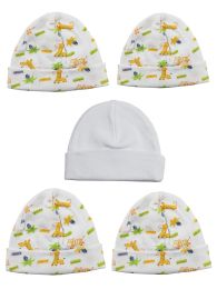 Bambini Beanie Baby Caps (Pack of 5) (Color: Pink/Prints, size: One Size)
