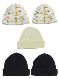 Bambini Beanie Baby Caps (Pack of 5) (Color: Black/Yellow/Prints, size: One Size)