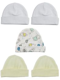 Bambini Beanie Baby Caps (Pack of 5) (Color: White/Yellow/White, size: One Size)