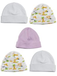 Bambini Girls Baby Cap (Pack of 5) (Color: Pink/White/Print, size: One Size)
