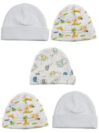 Bambini Beanie Baby Caps (Pack of 5) (Color: White/Print, size: One Size)