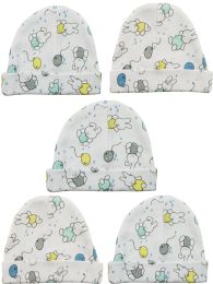 Bambini Beanie Baby Caps (Pack of 5) (Color: Bunny Print, size: One Size)