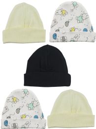 Bambini Beanie Baby Caps (Pack of 5) (Color: White/Yellow/Black/Print, size: One Size)