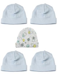 Bambini Boys Baby Caps (Pack of 5) (Color: Blue/Print, size: One Size)