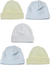 Bambini Boys Baby Caps (Pack of 5) (Color: Blue/White/Yellow, size: One Size)
