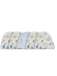Bambini Baby Cap (Pack of 5) (Color: Blue/Print, size: One Size)