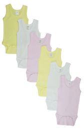Girls Tank Top Onezies 6 Pack (Color: Pink/Yellow/White, size: large)