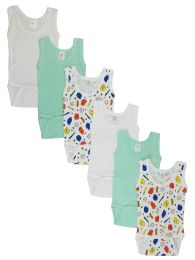 Bambini Boys' Printed Tank Top 6 Pack (Color: White/Blue, size: large)